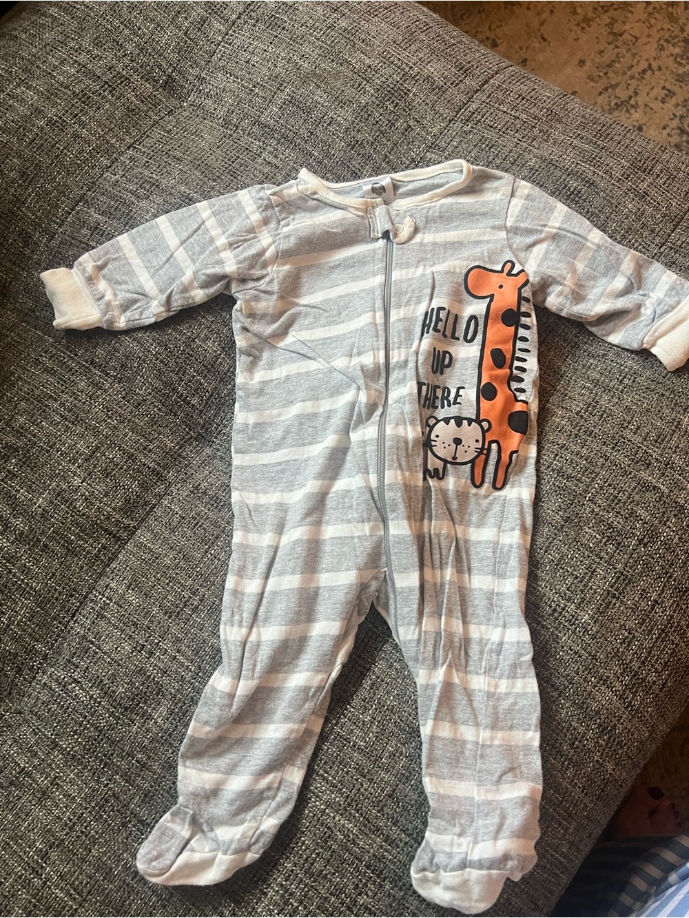 Gerber Gray & White Striped Footed One-Piece with Orange Giraffe